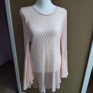 ADORN pale pink, stretch lace dress/tunic with bell flutter sleeves, size Large